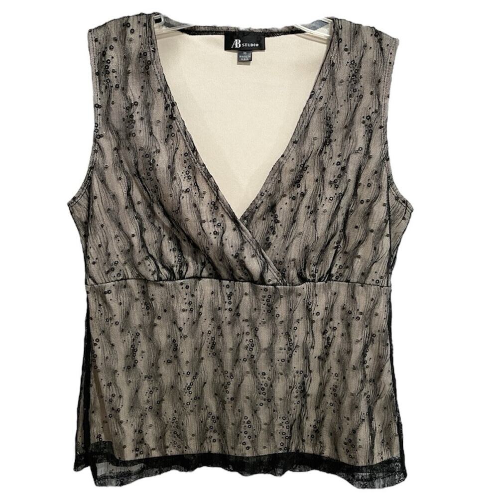AB Studio Y2K Vintage Babydoll Sheer Layered Tank Size Medium Sequin Fairy Goth